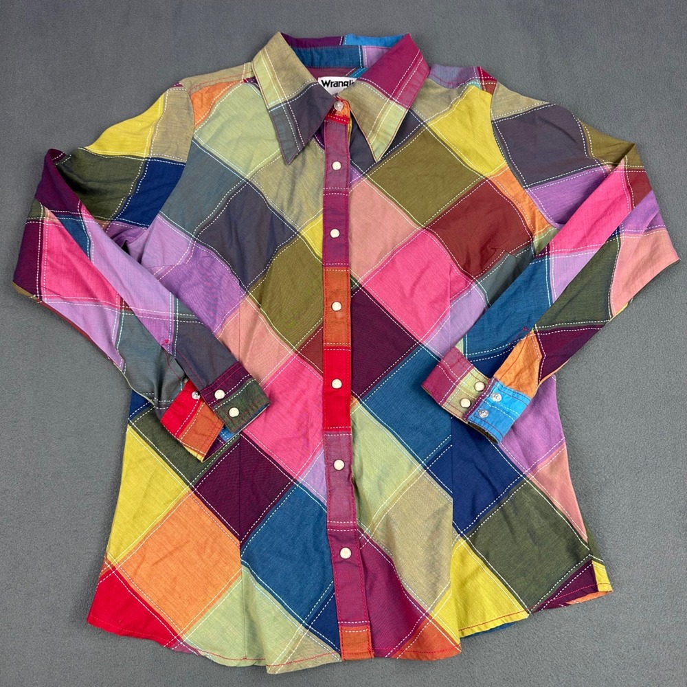 Wrangler With Love Laney Western Snap Shirt Multicolor Patchwork Diamond Large